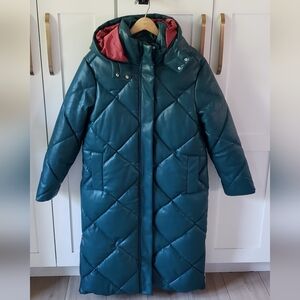 Rebecca Minkoff Coat Womens M Deep Sea Blue Long Hooded Puffer NWT Quiet Luxury